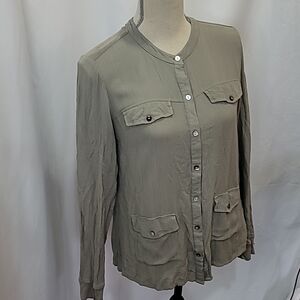 NWT CREAM 100% Viscose Crepe Like Button Down Utility Shirt Lightweight